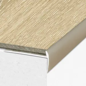 C27 44 x 20.5mm Anodised Aluminium LVT Stair nosing  Edge Profile For 5mm Flooring - Silver, 0.9m