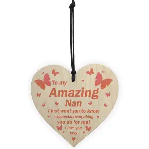 I Love You Nan Gift Hanging Wooden Heart Gift For Nan Birthday Mothers Day Plaque