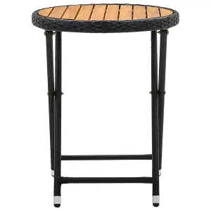 Berkfield Tea Table Black 60 cm Poly Rattan and Solid Acacia Wood