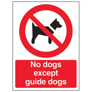 No Dogs Except Guide Warning Sign - Rigid Plastic - 150x200mm (x3)