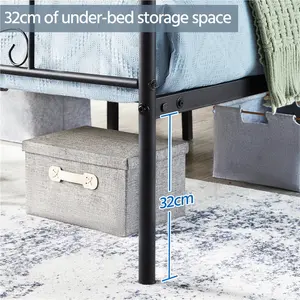 Metal Bed Frame with Headboard/Under-Bed Storage Black / King (5')