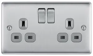 BG Steel effect Double 13A Matt Silver Socket 2 poles