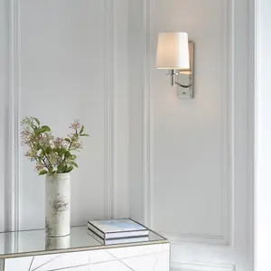 2 PACK Bright Nickel Indoor Wall Light Fitting & Vintage White Fabric Shade