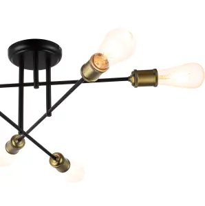 GoodHome Round Matt Metal Black Antique brass effect 6 Lamp Ceiling light