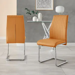 Furniturebox UK 6 Seater Dining Set - Mayfair High Gloss White Chrome Dining Table and Chairs - 6 Mustard Leather Lorenzo Chairs