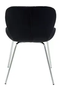 Black Velvet Dining Chair, Velvet Upholstered Accent Dining Table Chair, Sleek Silver Finish Legs Chair