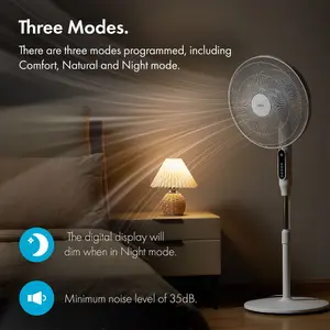 VonHaus Pedestal Fan 16 Inch, 24 Speeds, 3 Modes, Remote Control, 15hr Timer, 80 Degree Oscillating, Quiet, Height Adjustable