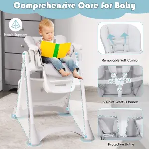 Costway Adjustable Baby High Chair Foldable Reclining Infant Highchair Removable Trays