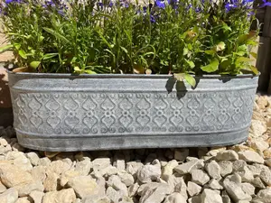 Galvanised Zinc Floral Metal Planter Garden Flower Pots Trough Set of 3 OR 1