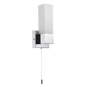 Luminosa Square 1 Light Bathroom Wall Light Chrome IP44 with Opal Glass, E14