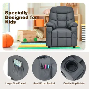 COSTWAY Kids Single Sofa Chair PU Leather Children Armchair Recliner with Cup Holders