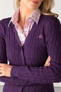 Rydale Ladies Cable Knit Cardigan With Pockets - Purple 8