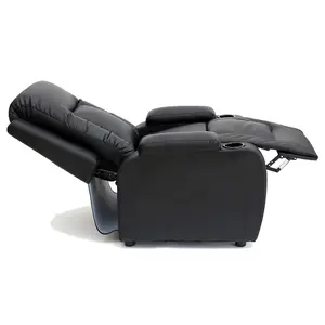 Manual Pushback Recliner Chair With Compact Living Room Design And Cup Holders In Black Bonded Leather