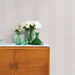 Fine Decor FD25305 Grasscloth Stripe Wallpaper, Grey