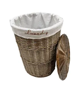 Wicker Round Laundry Basket With Lining Oak Brown Laundry Basket Large 59x44cm