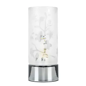 ValueLights Modern Floral Design Glass & Polished Chrome Touch Table Lamp - Includes 3w LED Dimmable G9 Bulb 6000K Cool White