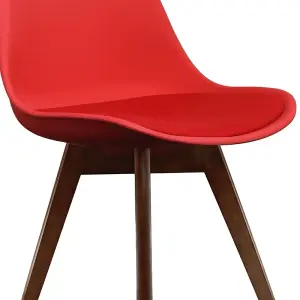 Soho Red Plastic Dining Chair with Squared Dark Wood Legs