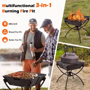 Costway 3-In-1 Camping Fire Pit Wood Burning Campfire Portable Grill w/ Cooking Grills