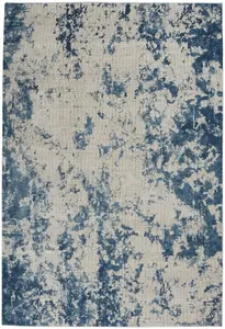 Grey Blue Rustic Textures Luxurious Easy to Clean Modern Abstract Bedroom & Living Room Rug -66 X 230cm (Runner)