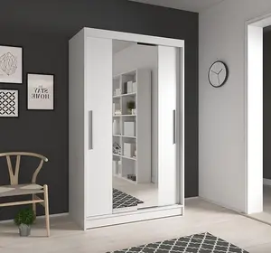 Elegant White Sliding Door Wardrobe W1200mm H2000mm D610mm with Mirrored Design