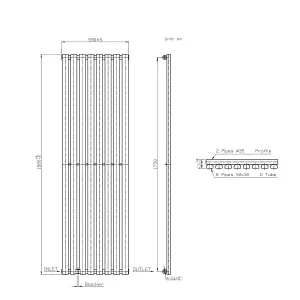 Right Radiators 1800x550 mm Vertical Single D Shape Flat Panel Designer Radiator Anthracite