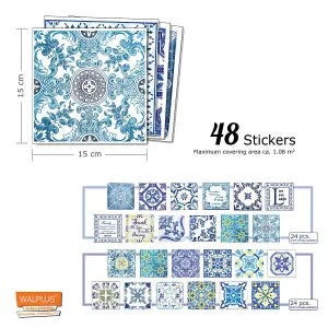 Walplus Lisbon Blue Vintage Combo Mix Tile Stickers