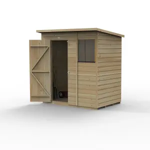 Forest Garden Beckwood Shiplap 6x4 ft Pent Natural timber Wooden Pressure treated Shed with floor & 1 window - Assembly service included