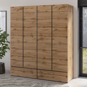 Kross 180cm Hinged Wardrobe in Rustic Oak Wotan - Ample Organisation for Cosy Spaces