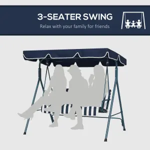 Outsunny Outdoor 3-person Porch Swing Chair with Adjustable Canopy Blue, White