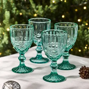 Set of 4 Vintage Luxury Turquoise Drinking Wine Glass Wine Goblets 350ml