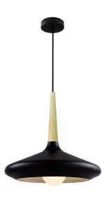 GoodHome Arraqis Matt Black Wood effect Pendant ceiling light, (Dia)360mm