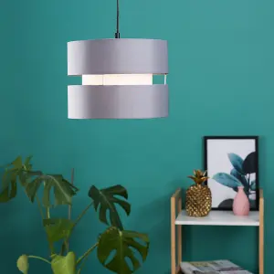 ValueLights Sophia Modern 2 Tier Grey Cylinder Ceiling Pendant Light Shade