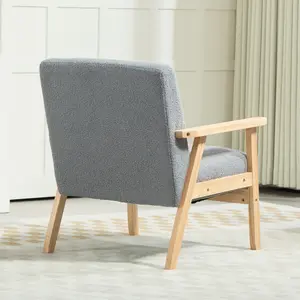 HOMCOM Accent Chair with Wood Frame Wide Seat Cashmere Armchair Grey