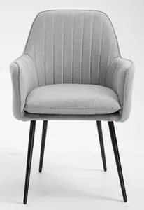 Hallowood Furniture Pair of Light Grey Fabric Chair with Metal Legs