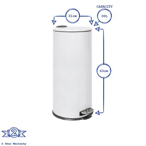 Round Stainless Steel Kitchen Pedal Bin - 30L