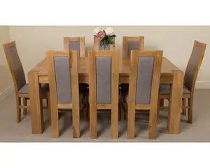 Kuba 180 x 90 cm Chunky Oak Dining Table and 8 Chairs Dining Set with Stanford Chairs