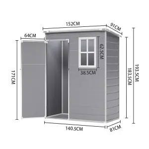 5 x 3 ft Pent Plastic Shed Garden Storage Shed with Floor and Window,Grey