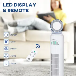 HOMCOM 30 Inch LED Tower Fan 70 degree Oscillation 3 Speed 3 Mode White