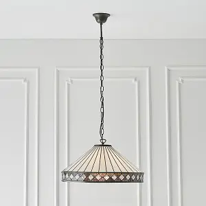 Luminosa Fargo 1 Light Large Ceiling Pendant Dark Bronze, Tiffany glass, E27