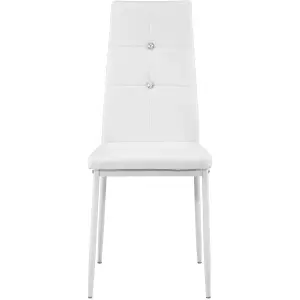 Dining Chairs Set of 4 - high backrest with rhinestones, slim steel legs - white