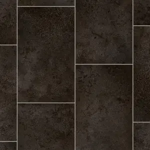 Dark Grey Stone Effect Vinyl Flooring For LivingRoom, Kitchen, 2.8mm Thick Cushion Backed Vinyl-5m(16'4") X 4m(13'1")-20m²