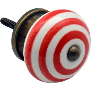 Nicola Spring - Round Ceramic Cabinet Knob - Red Stripe