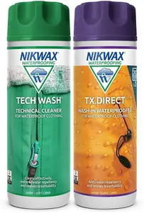 Nikwax TECH WASH And TX DIRECT Twin Pack, Technical Cleaner And Wash-In Waterproofer For Waterproof Clothing, 2X 300Ml