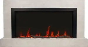 Black & Concrete 62Inch Wall Mounted Electric Fireplace With Pebbles - Amberglo