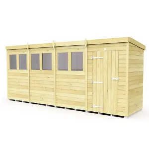 16 x 4 Feet Pent Security Shed - Double Door - Wood - L118 x W474 x H201 cm