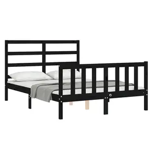 Berkfield Bed Frame with Headboard Black 140x190 cm Solid Wood