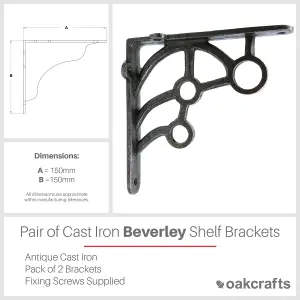 Oakcrafts - Pair of BEVERLEY Antique Cast Iron Shelf Brackets - 150mm x 150mm