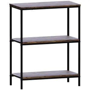 Vida Designs Brooklyn Dark Wood 3 Tier Bookcase Industrial Freestanding Shelving Unit (H)780mm (W)600mm (D)300mm