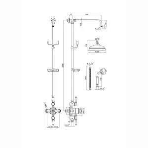 ENKI Downton English Gold White Traditional 2-Outlet Brass Thermostatic Shower Set with Rigid Riser Rail 200mm