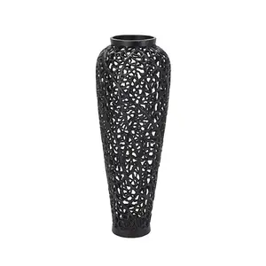 Cast Lattice Vase - Aluminium - L27 x W27 x H68 cm - Black